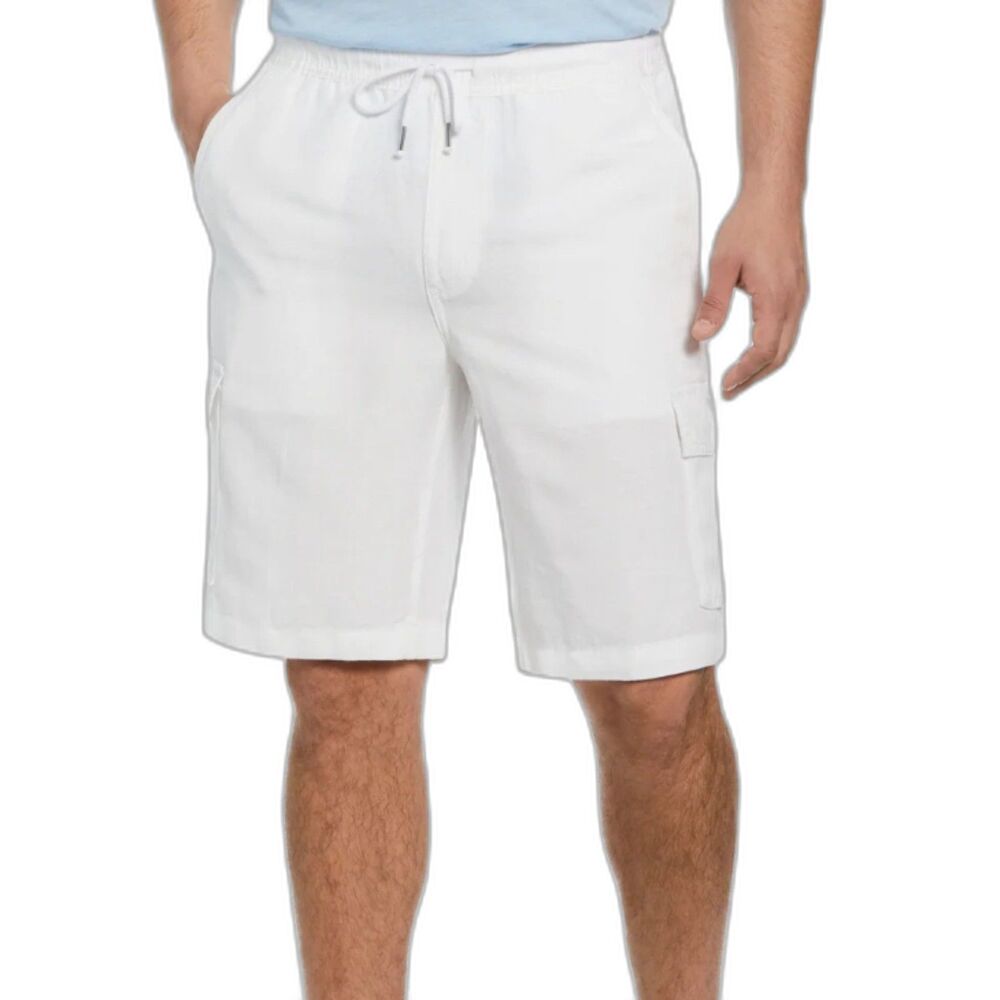 Cubavera White Linen Cargo Shorts Mens Small Drawstring Elastic Waist Breathable